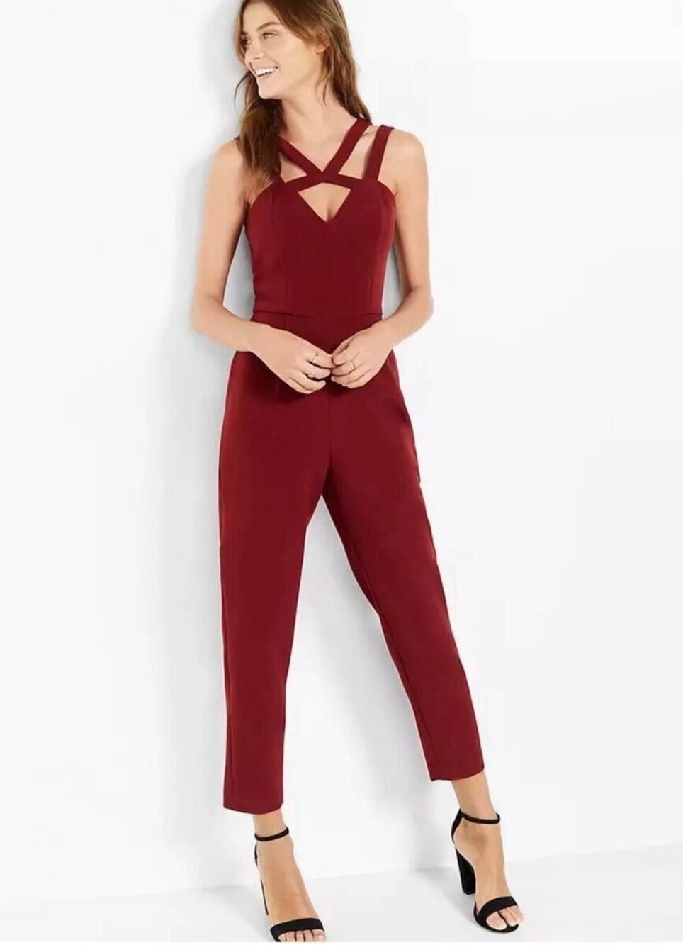 Express Chianti Red Double Strap Sleeveless Cutout Tapered Jumpsuit Romper 6